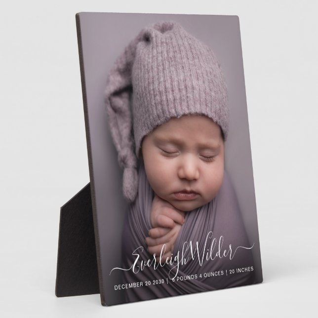 Script Name Baby Foto Birth Stats Plaque Fotoplatte (Seite)