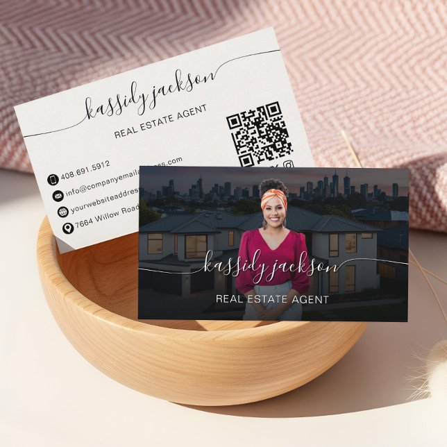 Script Name Beruflich Real Anwesen Agent Foto Visitenkarte (Script Name Professional Real Estate Agent Photo Business Card)