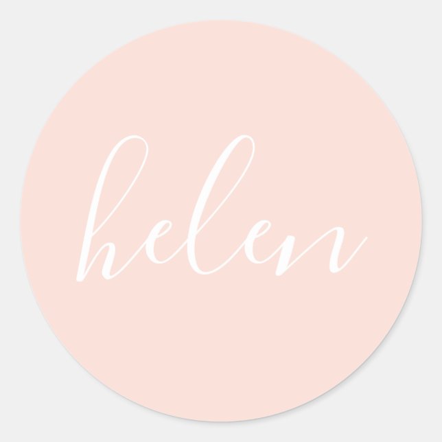 Script Name Personalisiert Pastel Peach Elegante Runder Aufkleber (Vorderseite)
