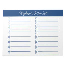 Script Navy Blue 8.5x11 Two Column Checklist Notizblock
