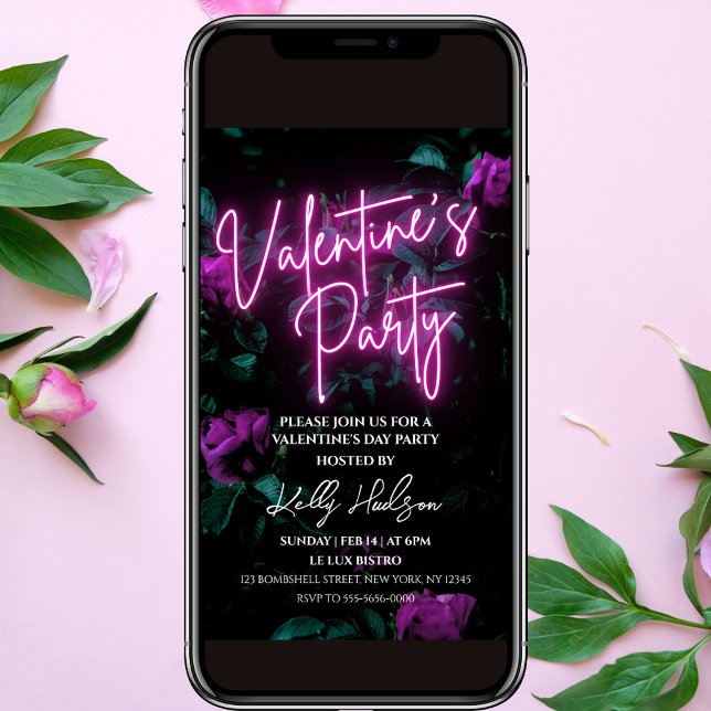 Script Neon Valentine's Day Party Einladung (Von Creator hochgeladen)