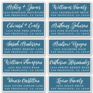 Script Ocean Blue Wedding Guest Address Labels