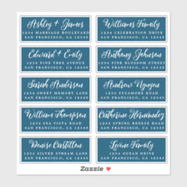 Script Ocean Blue Wedding Guest Address Labels