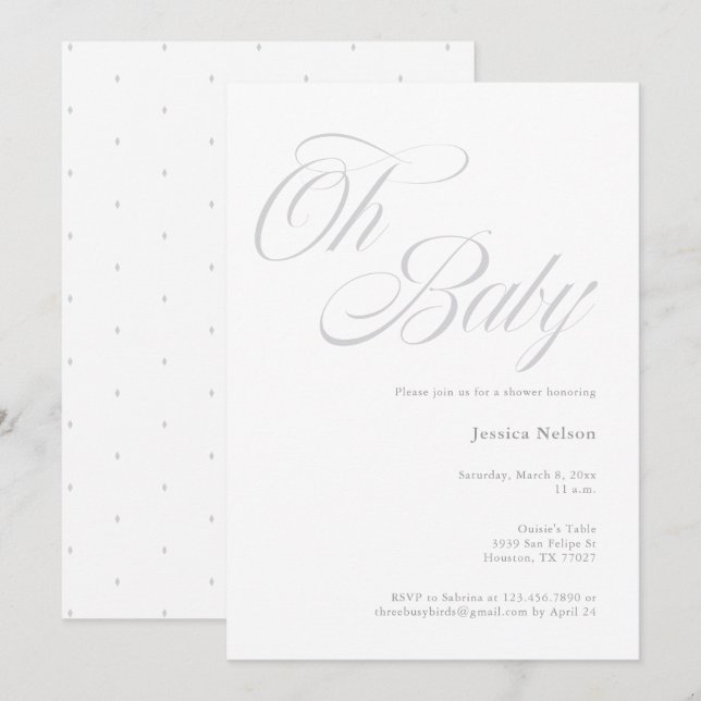 Script Oh Baby Geschlecht neutrale Dusche Einladun Einladung (Vorne/Hinten)