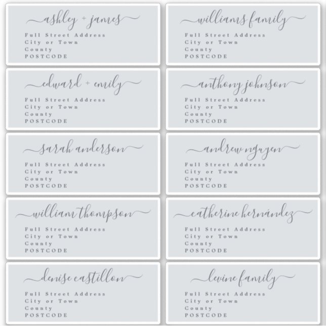 Script Pastel Blue Wedding Guest Address Labels (Vorderseite)