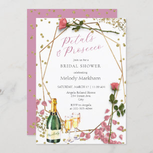 Script Petals und Prosecco Peony Pink Einladung