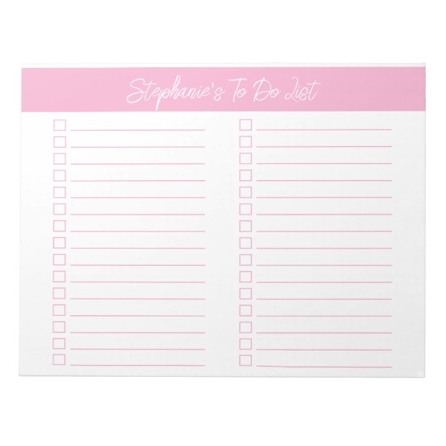 Script Pink 8.5x11 Two Column Checklist Notizblock (Vorderseite)