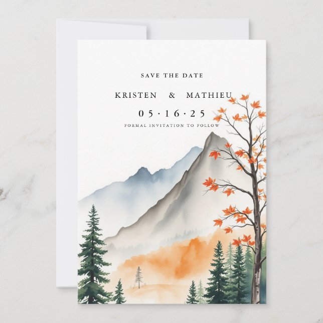 Script Printable Mountain Save The Date (Vorderseite)