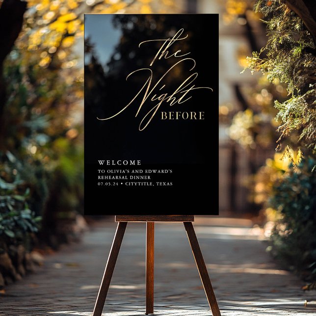 Script Probe Dinner Black & Gold Willkommen Acrylschild (Black and Gold Calligraphy Script Rehearsal Dinner Welcome Sign )
