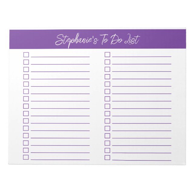 Script Purple 8.5x11 Two Column Checklist Notizblock (Vorderseite)