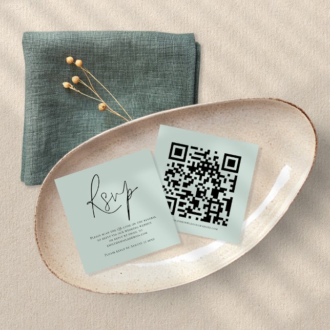 Script QR Code Minze Green Wedding RSVP Begleitkarte (Von Creator hochgeladen)