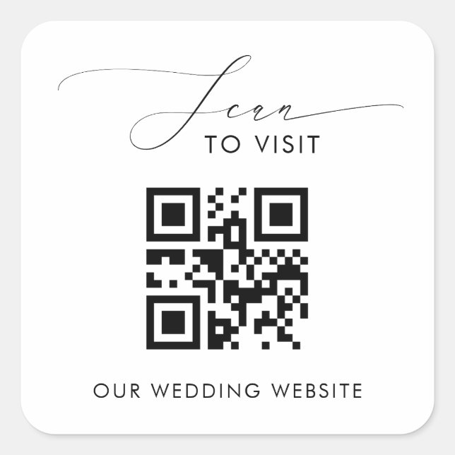Script QR Code Scan auf unserer Hochzeitswebsite Quadratischer Aufkleber (Vorderseite)
