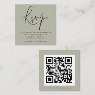 Script QR Code Soft Sage Green Wedding RSVP Begleitkarte