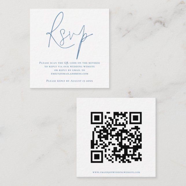 Script QR Code Wedding Blue White UAWG Begleitkarte (Vorne/Hinten)