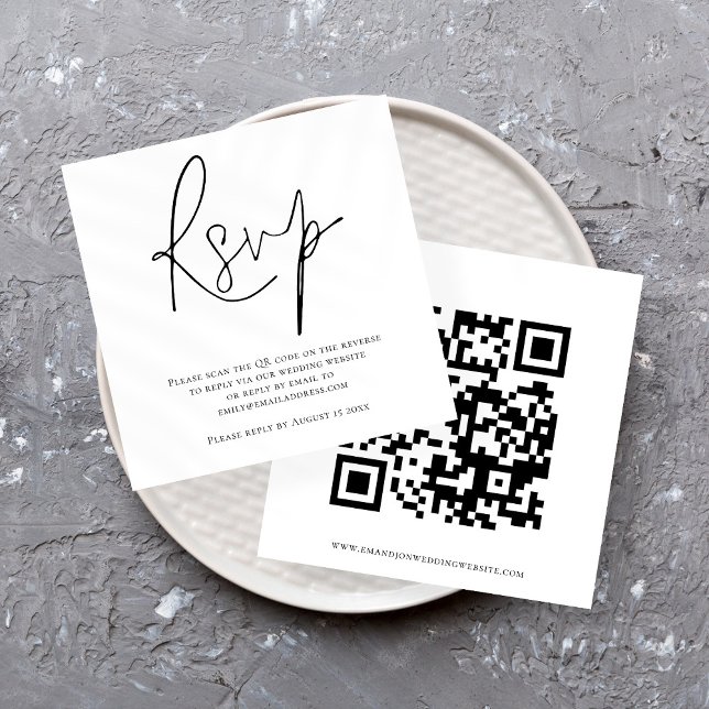 Script QR Code Wedding Schwarz-weiß RSVP Card Einladung (Von Creator hochgeladen)