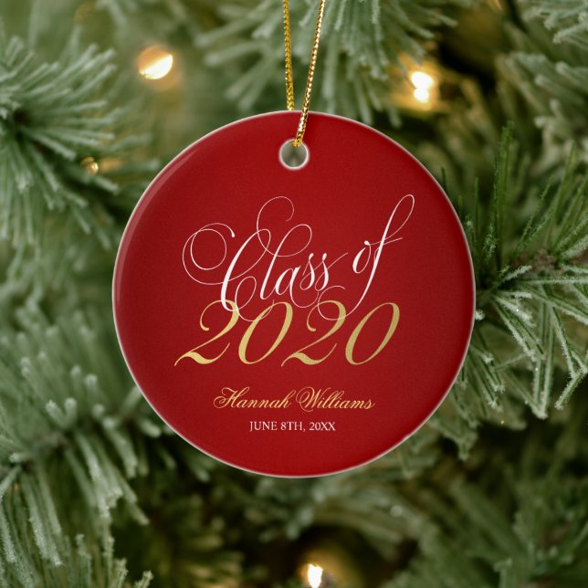 Script Red Gold Class of 2020 Graduation Keramik Ornament (Baum)