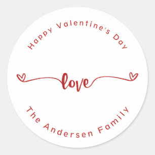 Script Red Liebe Happy Valentine's Day Holiday Runder Aufkleber