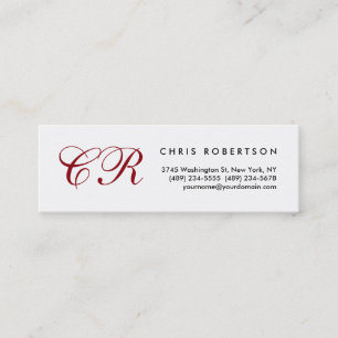 Script Red Monogram White Slide Size Business Card Mini Visitenkarte