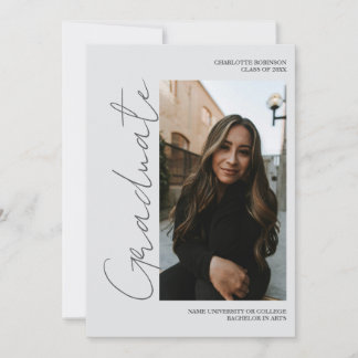 Script retro gray graduate photo graduation einladung