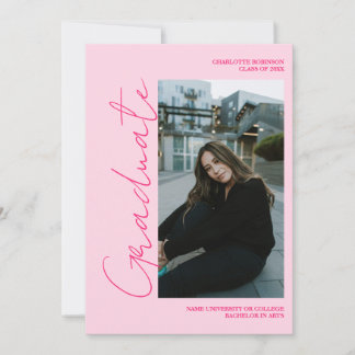 Script retro neon pink graduate photo graduation einladung