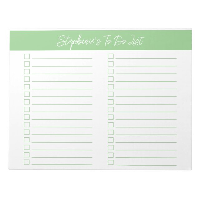 Script Sage Green 8.5x11 Two Column Checklist Notizblock (Vorderseite)