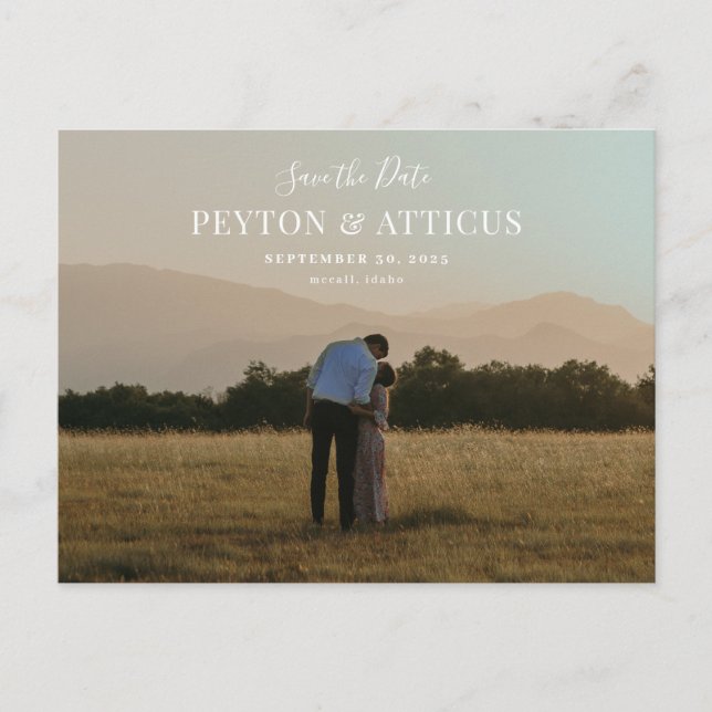 Script Schriftart Landscape Foto Save the Date Pos Ankündigungspostkarte (Vorderseite)