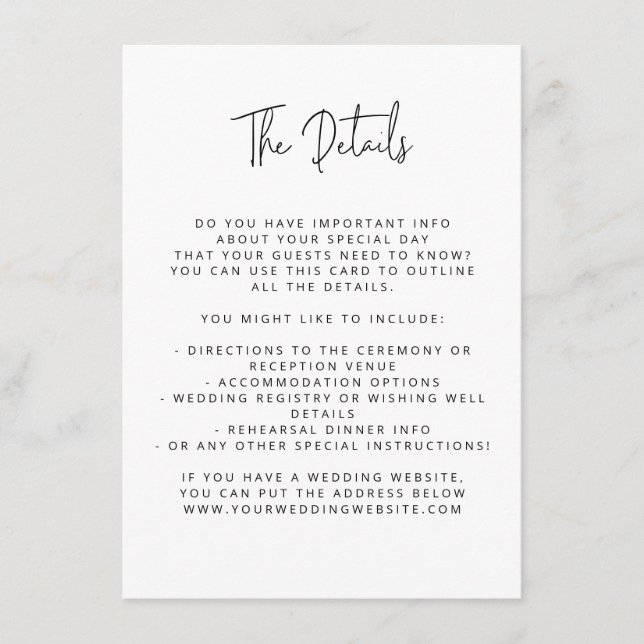 Script Schriftart Moderne Hochzeit Schwarz und Wei Begleitkarte (Vorderseite)
