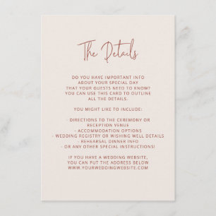 Script Schriftart Moderne Hochzeit Terracotta & Cr Begleitkarte