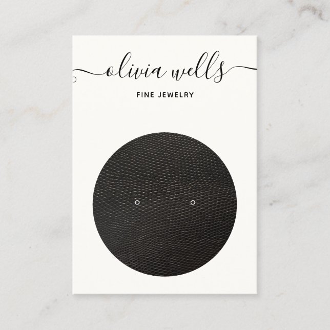 Script Schwarz-weiß Earring Display Business Card Visitenkarte (Vorderseite)