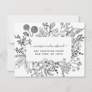 Script Schwarz-weiß Floral Botanical Personalisier Mitteilungskarte