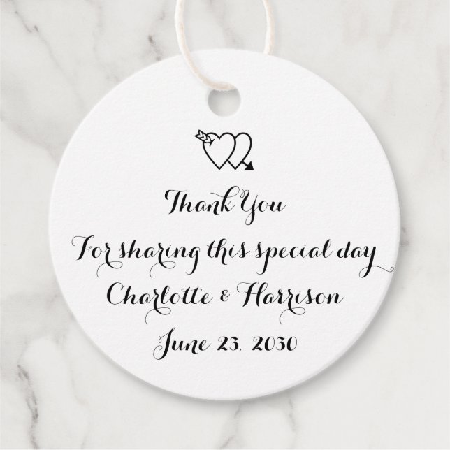 Script Schwarz-weiße Herzen Hochzeitsgeschenk Geschenkanhänger (Vorderseite)