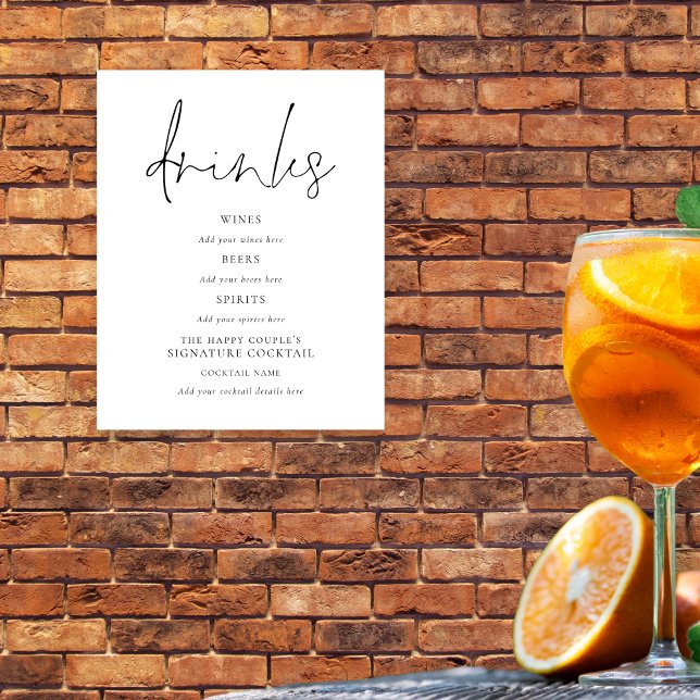Script Schwarz-weiße Hochzeitsgetränke Bar-Zeichen Poster (Von Creator hochgeladen)