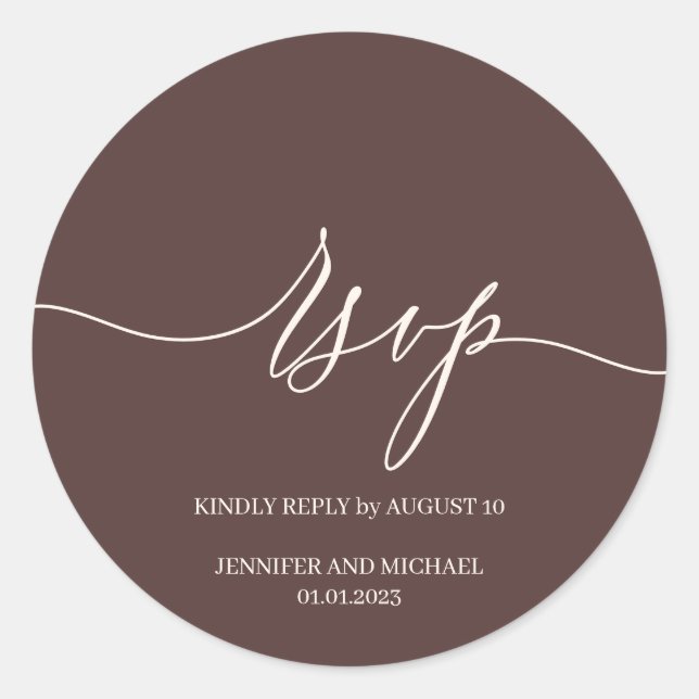 Script Signature Elegant Wedding Chocolate Brown Runder Aufkleber (Vorderseite)