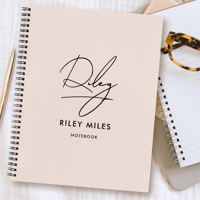 Script Signature Monogram Blush Pink Moderner Chic Notizbuch (Von Creator hochgeladen)