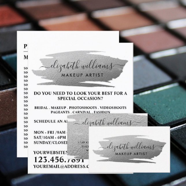 Script Silver Foil Pinselstrich Makeup Artist Flyer (Von Creator hochgeladen)