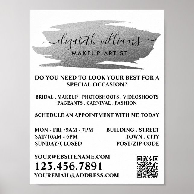 Script Silver Foil Pinselstrich Makeup Artist Poster (Vorne)