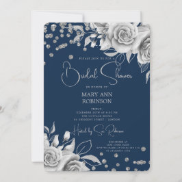 Script Silver Glitzer Brautparty Navy Einladung