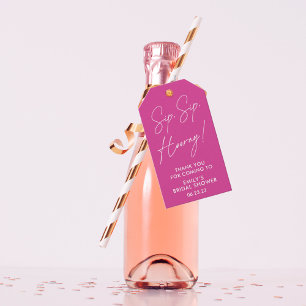 Script Sip Hooray Hot Pink Brautparty Wein Geschenkanhänger