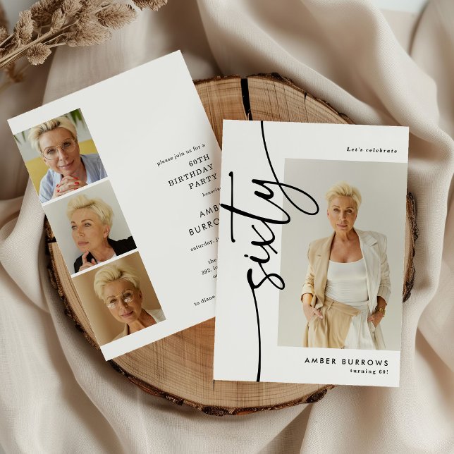 Script Sixty 4 Foto-Collage 60. Geburtstag Einladung (Von Creator hochgeladen)