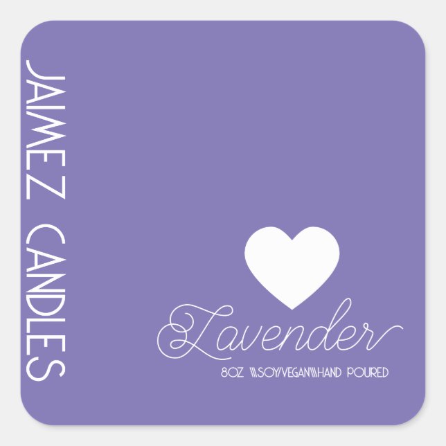 Script Soy Vegan Candle Maker Lavender Pastel Quadratischer Aufkleber (Vorderseite)