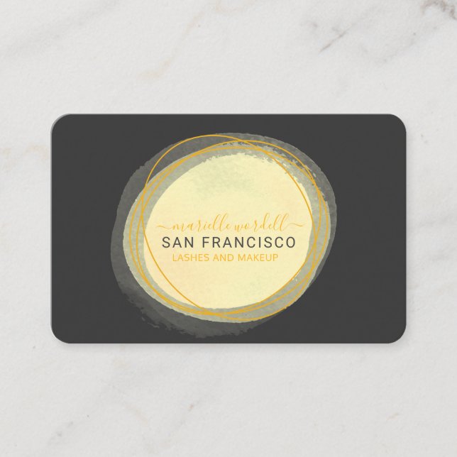 Script Sun Gold Watercolor Circle Black Visitenkarte (Vorderseite)