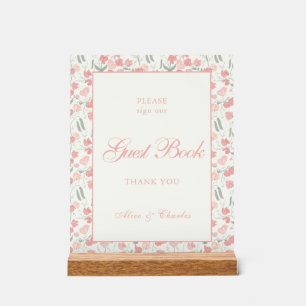 Script Sweet Pea Floral Cream and Pink Wedding Acrylschild