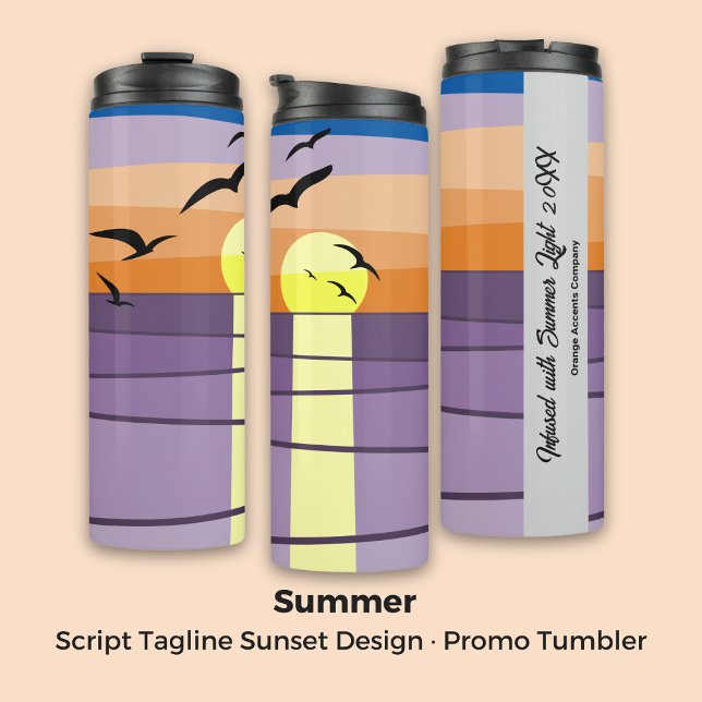 Script Tagline Sunset Design ・ Benutzerdefiniertes Thermosbecher (Script Tagline Sunset Design · Custom Promo Thermal Tumbler)