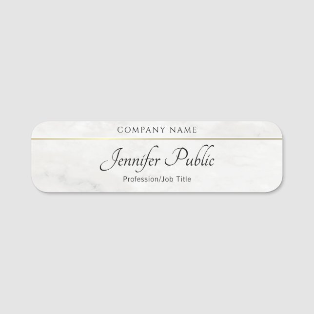 Script Template White Marble Gold Typografie Namensschild (Vorderseite)
