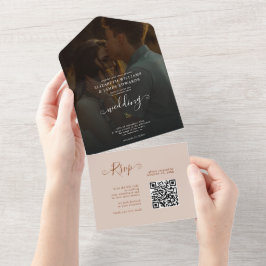 Script Terracotta Bohemisch Wedding RSVP QR Code All In One Einladung