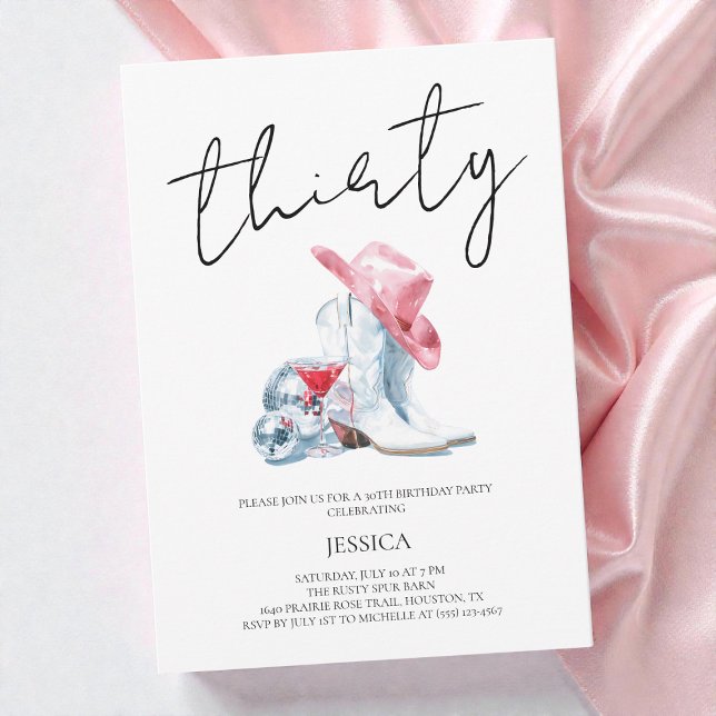 Script Thirty Western Cowgirl 30th Birthday Party Einladung (Script Thirty Western Cowgirl 30th Birthday Party Invitation)