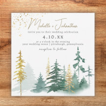 Script Trendy Gold Green Forest Rustic Wedding