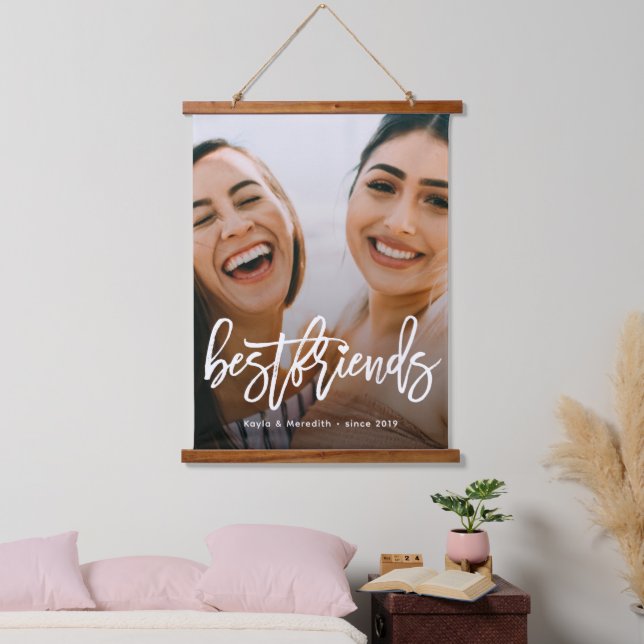 Script Typografy Bestfriends Foto Wandteppich Mit Holzrahmen (Schlafzimmer)