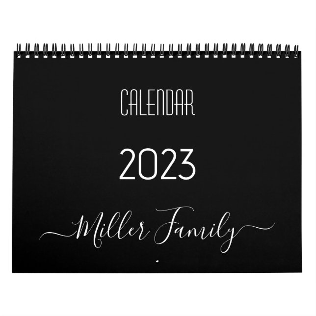 Script Typografy Family Name Black & White 2023 Kalender (Titelbild)
