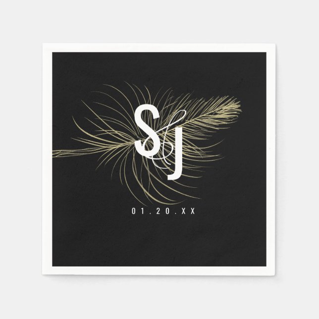 Script Typografy Imitate Gold Feather Bohemisch Serviette (Vorderseite)